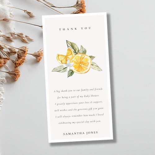 Minimal Citrus Lemon Botanical Boho Baby Shower Thank You Card