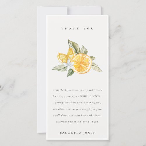 Minimal Citrus Lemon Botanical Boho Bridal Shower Thank You Card