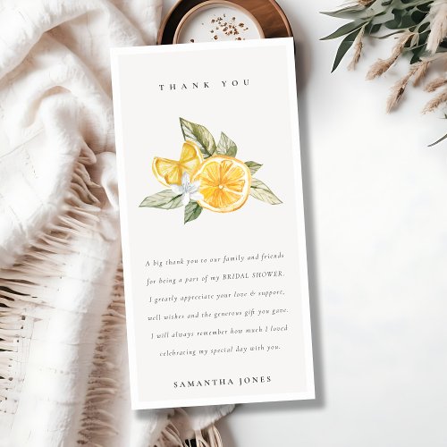 Minimal Citrus Lemon Botanical Boho Bridal Shower Thank You Card