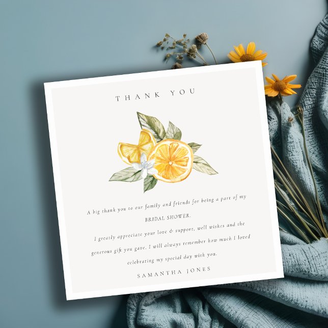 Minimal Citrus Lemon Botanical Boho Bridal Shower Thank You Card (Creator Uploaded)