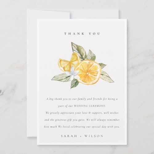 Minimal Citrus Lemon Botanical Boho Fauna Wedding Thank You Card