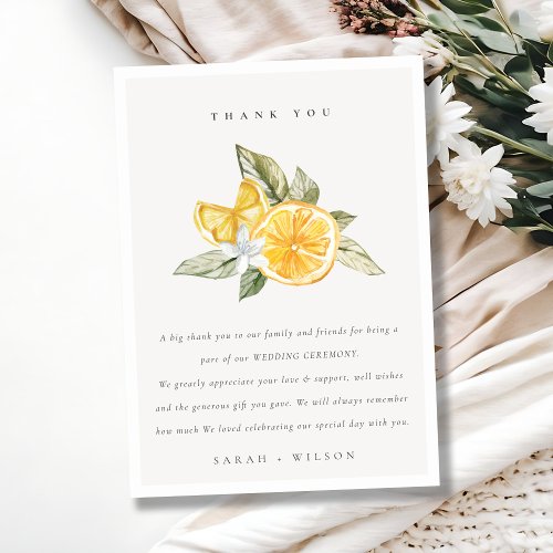 Minimal Citrus Lemon Botanical Boho Fauna Wedding Thank You Card