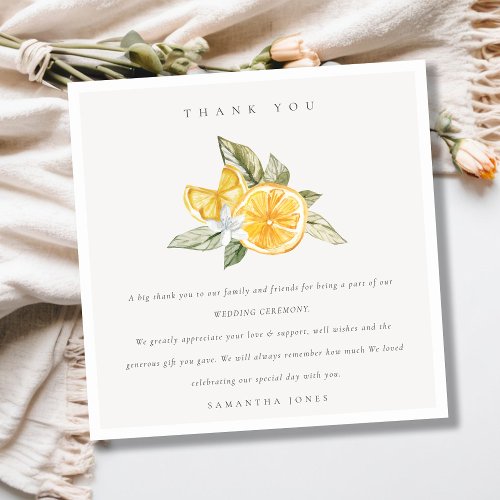 Minimal Citrus Lemon Botanical Boho Fauna Wedding Thank You Card