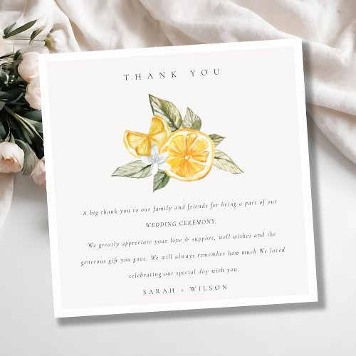 Minimal Citrus Lemon Botanical Boho Fauna Wedding Thank You Card