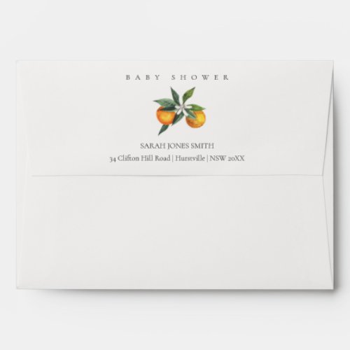 Minimal Citrus Orange Botanical Boho Baby Shower Envelope
