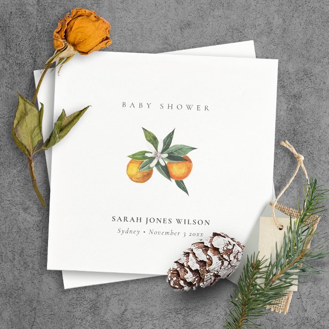 Minimal Citrus Orange Botanical Boho Baby Shower Napkins (Creator Uploaded)