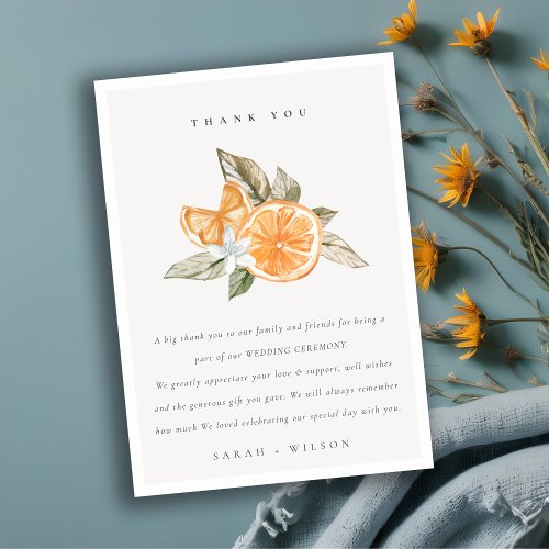 Minimal Citrus Orange Botanical Boho Fauna Wedding Thank You Card