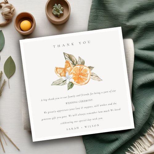 Minimal Citrus Orange Botanical Boho Fauna Wedding Thank You Card