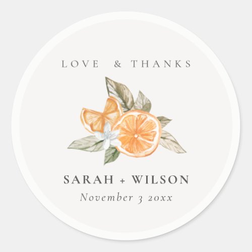 Minimal Citrus Orange Botanical Boho Wedding Classic Round Sticker