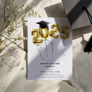 Minimal Class of '2026' Gold Balloons Graduation Invitation