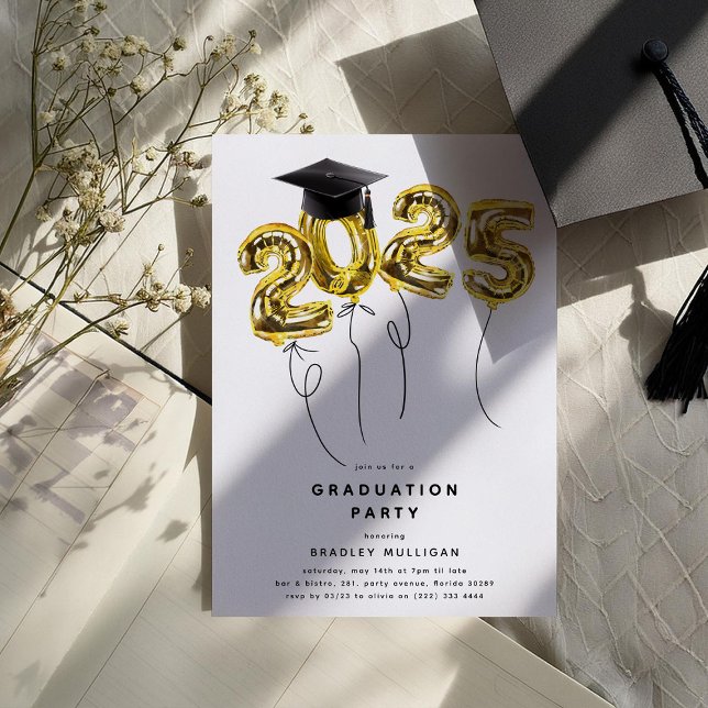 Minimal Class of '2026' Gold Balloons Graduation Invitation (Creator Uploaded)