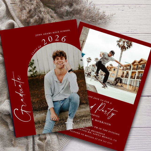 Minimal Class of Photo Crimson Red Grad Party Invitation (Creator Uploaded)