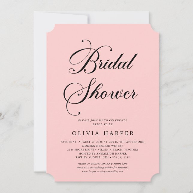 Minimal Classic Black Script Bridal Shower  Invitation (Front)