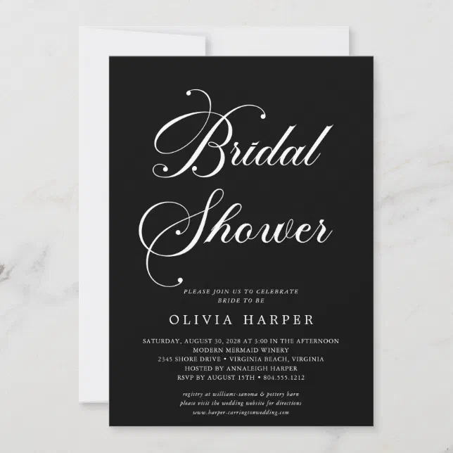 Minimal Classic Black White Bridal Shower Invitation | Zazzle