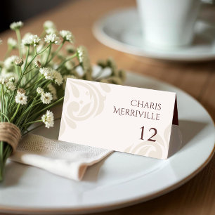 Minimal Classic Chic Burgundy Ivory Photo Wedding Place Card