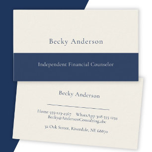 Minimal Classic Counselor Ivory Navy Business Card
