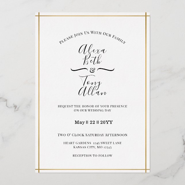 MInimal Classic Custom Gold Foil Invitation (Front)