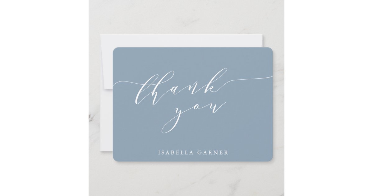 Minimal Classic Dusty Blue Bridal Shower Custom Thank You Card | Zazzle