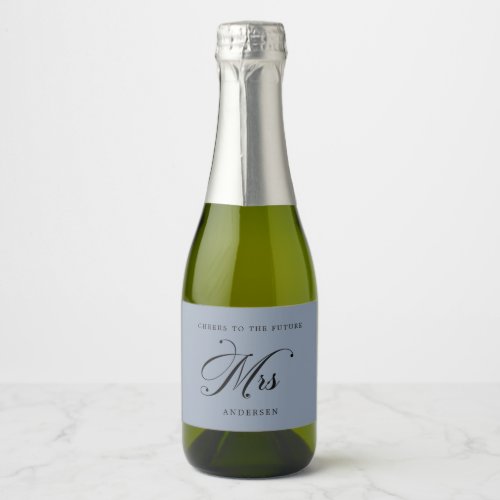 Minimal Classic Dusty Blue Script Custom  Sparkling Wine Label