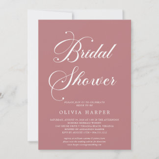 Minimal Classic Dusty Mauve Script Bridal Shower Invitation