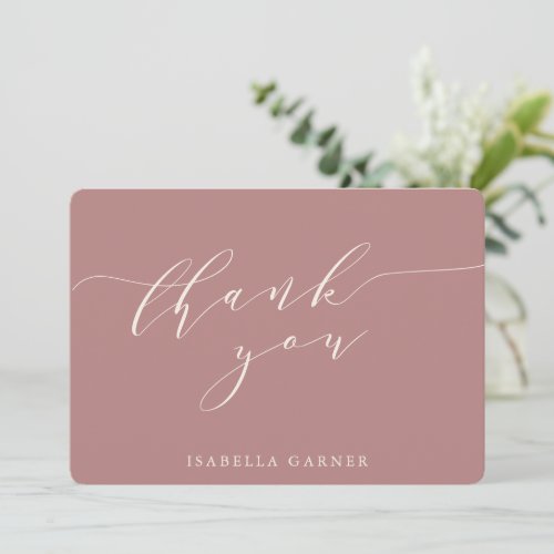 Minimal Classic Dusty Rose Bridal Shower Custom Thank You Card