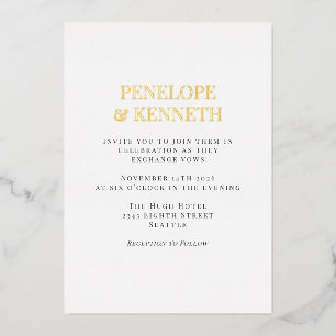 Minimal Classic Elegant Black White Wedding Gold Foil Invitation
