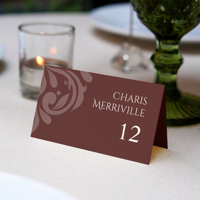 Minimal Classic Elegant Damask Chic Burgundy Place Card (Creator Uploaded)