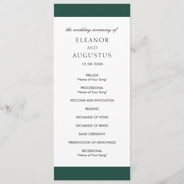 Minimal Classic Elegant Emerald Green Wedding Program (Front)