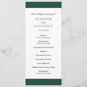 Minimal Classic Elegant Emerald Green Wedding Program