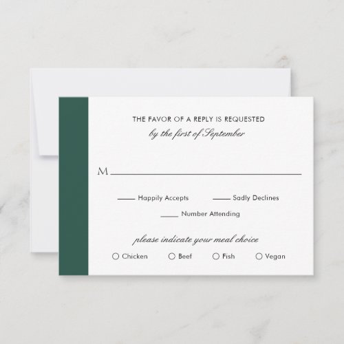 Minimal Classic Elegant Emerald Green Wedding RSVP Card