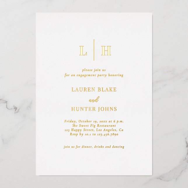Minimal Classic Elegant Gold Engagement Party Foil Invitation (Front)