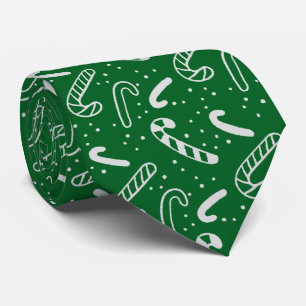 Minimal Classic Festive Holiday Green Candy Canes Neck Tie