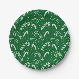 Minimal Classic Festive Holiday Green Candy Canes Paper Plates