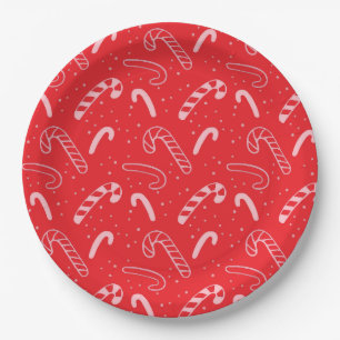 Minimal Classic Festive Holiday Red Candy Canes Paper Plates