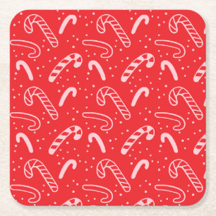Minimal Classic Festive Holiday Red Candy Canes Square Paper Coaster