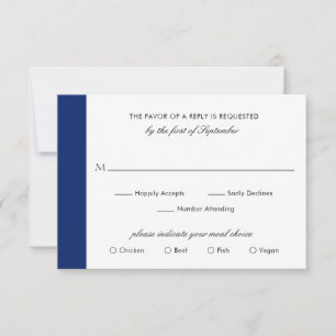 Minimal Classic Formal Navy Blue Elegant Wedding RSVP Card