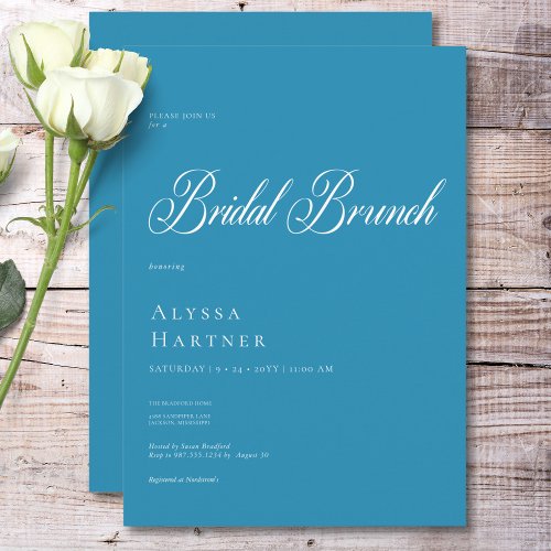 Minimal Classic French Blue  White Bridal Brunch Invitation