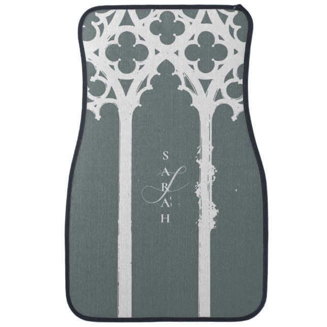 Minimal Classic Gothic Green Typography Monogram Car Floor Mat (Front)