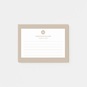 Minimal Classic Monogram Lined Beige Post-it Notes