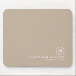 Minimal Classic Monogram Name Beige Mouse Pad<br><div class="desc">Minimalist monogram design with classic block monogram medallion in a classic font with personalized name and title below on a simple black background. Personalize for your custom use.</div>