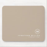 Minimal Classic Monogram Name Beige Mouse Pad<br><div class="desc">Minimalist monogram design with classic block monogram medallion in a classic font with personalized name and title below on a simple black background. Personalize for your custom use.</div>