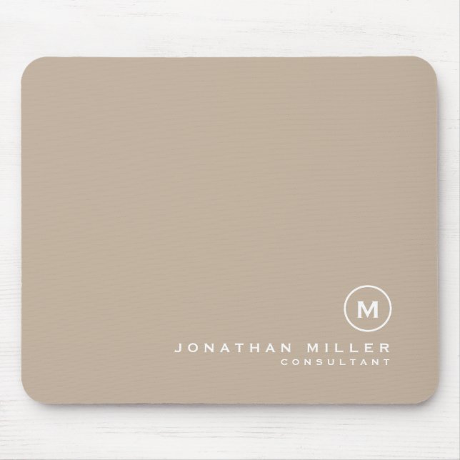 Minimal Classic Monogram Name Beige Mouse Pad (Front)