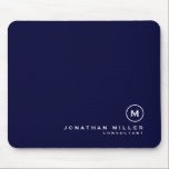 Minimal Classic Monogram Navy Blue Mouse Pad<br><div class="desc">Minimalist monogram design with classic block monogram medallion in a classic font with personalized name and title or custom text below on a simple navy blue background. Personalize for your custom use.</div>