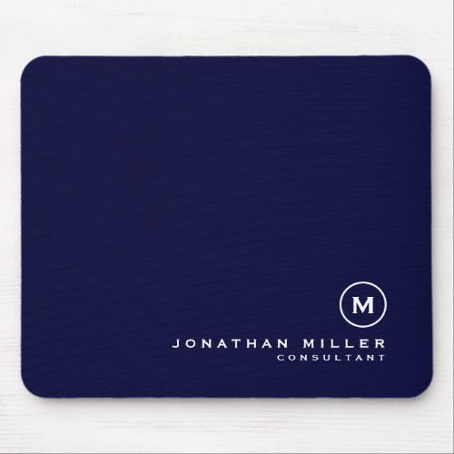 Minimal Classic Monogram Navy Blue Mouse Pad