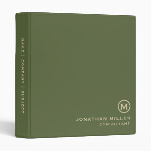 Minimal Classic Monogram Olive Green 3 Ring Binder