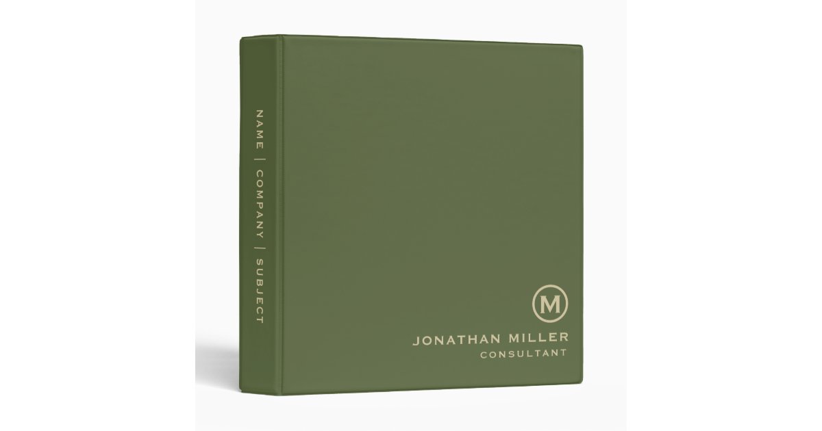 Minimal Classic Monogram Olive Green 3 Ring Binder Zazzle