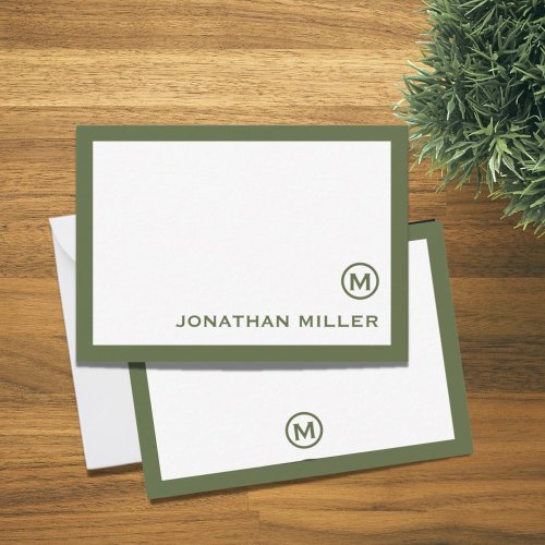 Minimal Classic Monogram Olive Green Note Card