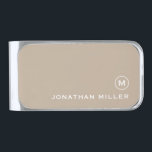 Minimal Classic Monogram Silver Finish Money Clip<br><div class="desc">Modern money clip design features beige background with your initial and name in classic white typography for a simple,  stylish professional look.</div>