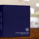 Minimal Classic Navy Blue Monogram<br><div class="desc">Keep your documents organized and stylish with this minimalist navy blue 3 ring binder featuring a classic white monogram design. The front cover showcases a simple monogram on a navy blue background, while the back cover features a solid navy blue color. The spine is also navy blue with a white...</div>