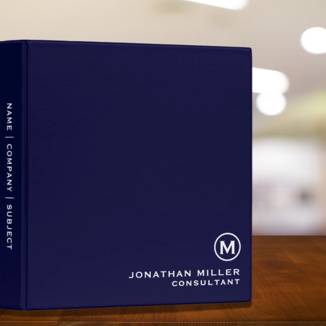 Minimal Classic Navy Blue Monogram 3 Ring Binder (Creator Uploaded)